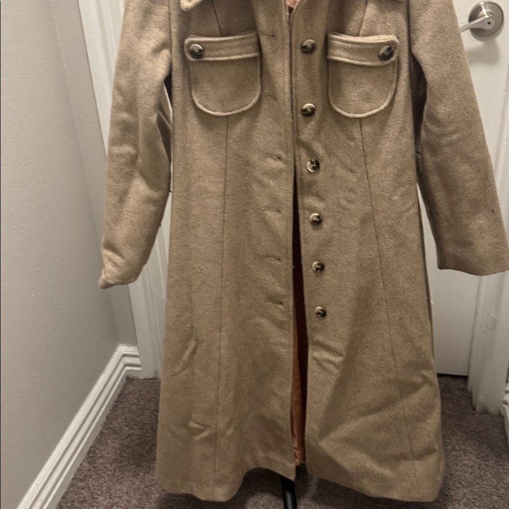 Chic Tan Long Coat with Button Accents
